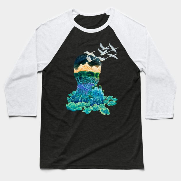 Meditation Baseball T-Shirt by ruta13art